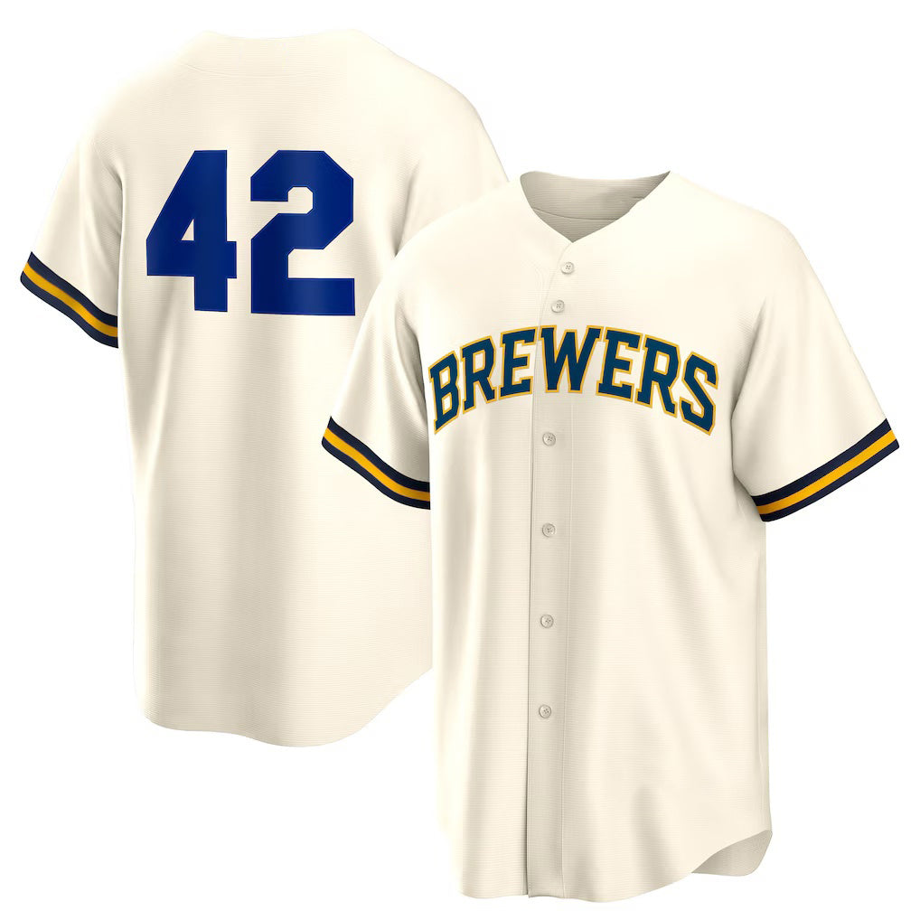 Milwaukee Brewers #42 Jackie Robinson Cream Puhics Home 2025 Day Replica Jersey
