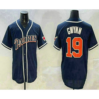 San Diego Padres #19 Tony Gwynn Navy Blue Puhics Stitched Cool Base Jersey