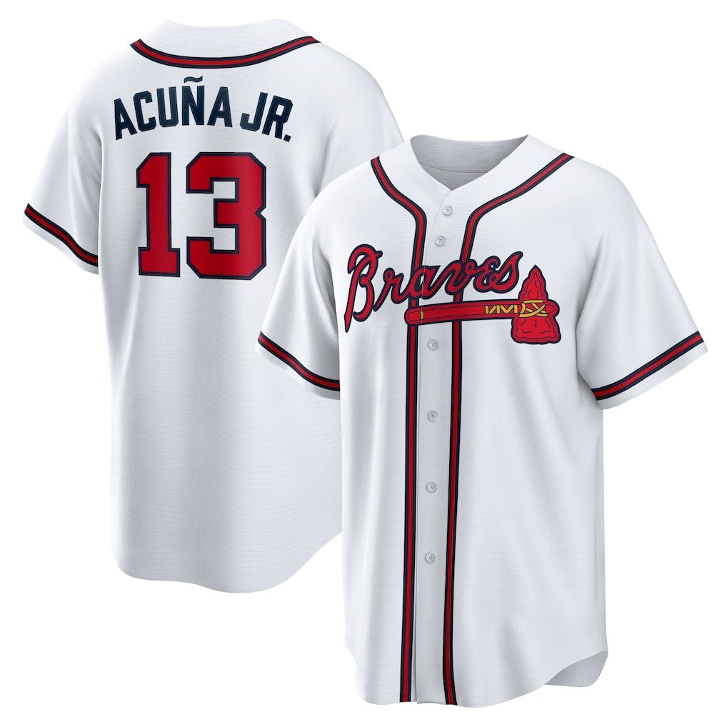 Atlanta Braves #13 Ronald Acuna Jr. White Puhics Home Replica Player Name Jersey