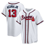 Atlanta Braves #13 Ronald Acuna Jr. White Puhics Home Replica Player Name Jersey