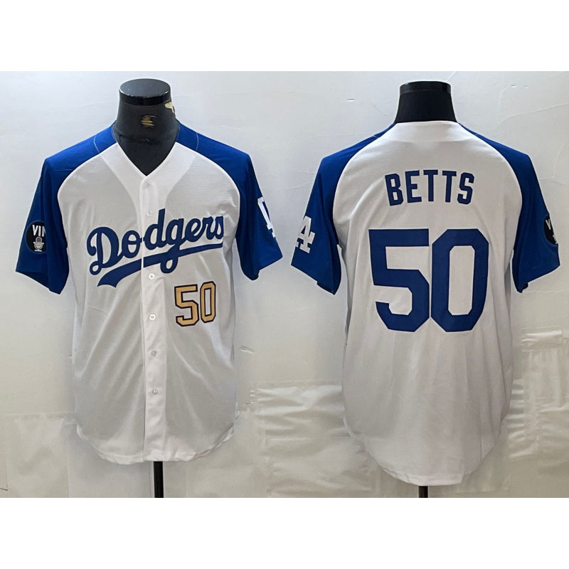 Los Angeles Dodgers #50 Mookie Betts Number White Blue Puhics Fashion Stitched Cool Base Limited Jersey 3