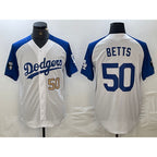Los Angeles Dodgers #50 Mookie Betts Number White Blue Puhics Fashion Stitched Cool Base Limited Jersey 3