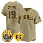 San Diego Padres #19 Tony Gwynn Tan Puhics 'For Peter' And Petco Park 20th Patch Limited Stitched Jersey