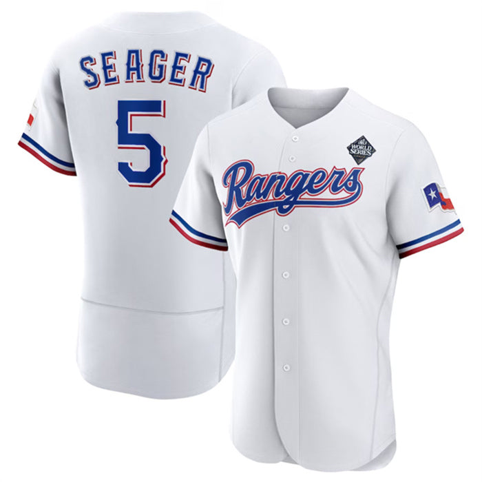 Texas Rangers #5 Corey Seager White Puhics 2023 World Series Flex Base Stitched Jersey