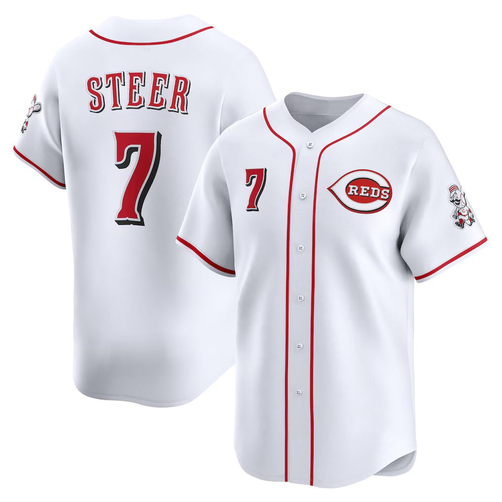 Cincinnati Reds #7 Spencer Steer White Puhics Home Limited Player Jersey