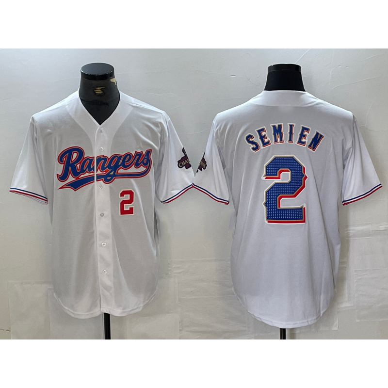 Texas Rangers #2 Marcus Semien Number White Puhics 2023 World Series Champions Cool Base Jerseys