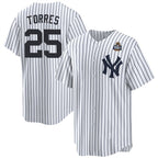 New York Yankees #25 Gleyber Torres White Puhics 2024 World Series With Name Cool Base Stitched Jersey