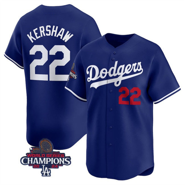 Los Angeles Dodgers #22 Clayton Kershaw Royal Puhics 2024 World Series Champions Alternate Limited Stitched Jersey
