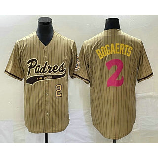 San Diego Padres #2 Xander Bogaerts Number Tan Puhics Pinstripe 2023 City Connect Cool Base Stitched Jersey