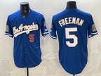 Los Angeles Dodgers #5 Freddie Freeman Royal Puhics 2026 Gold Collection 9x & B2B Champs Patch Stitched Jersey