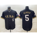 Texas Rangers #5 Corey Seager Number Black Gold Puhics Cool Base Stitched Jersey