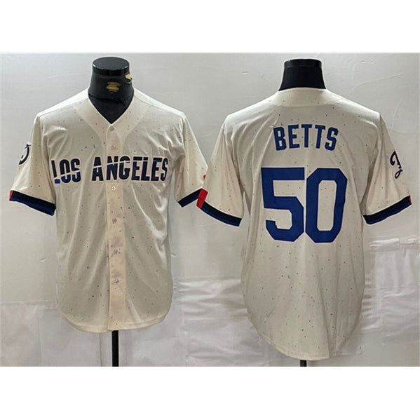 Los Angeles Dodgers #50 Mookie Betts Cream Puhics Stitched Jersey