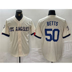 Los Angeles Dodgers #50 Mookie Betts Cream Puhics Stitched Jersey