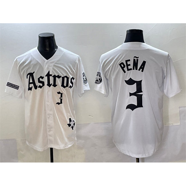Houston Astros #3 Jeremy Pena White Puhics Gothic 'Houston Born Barrio Raised' Limited Stitched Jersey