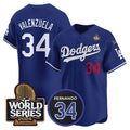 Los Angeles Dodgers #34 Toro Valenzuela Royal Puhics 2024 World Series With Fernando Memorial Patch Limited Stitched Jersey