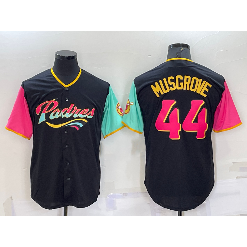 San Diego Padres #44 Joe Musgrove Black Puhics 2022 City Connect Cool Base Stitched Jersey